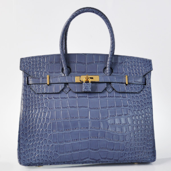 H35BCSG Hermes Birkin 35CM blu Crocodile strisce di cuoio (oro)